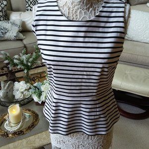 PRETTY Black & White STRIPE Knit PEPLUM Top